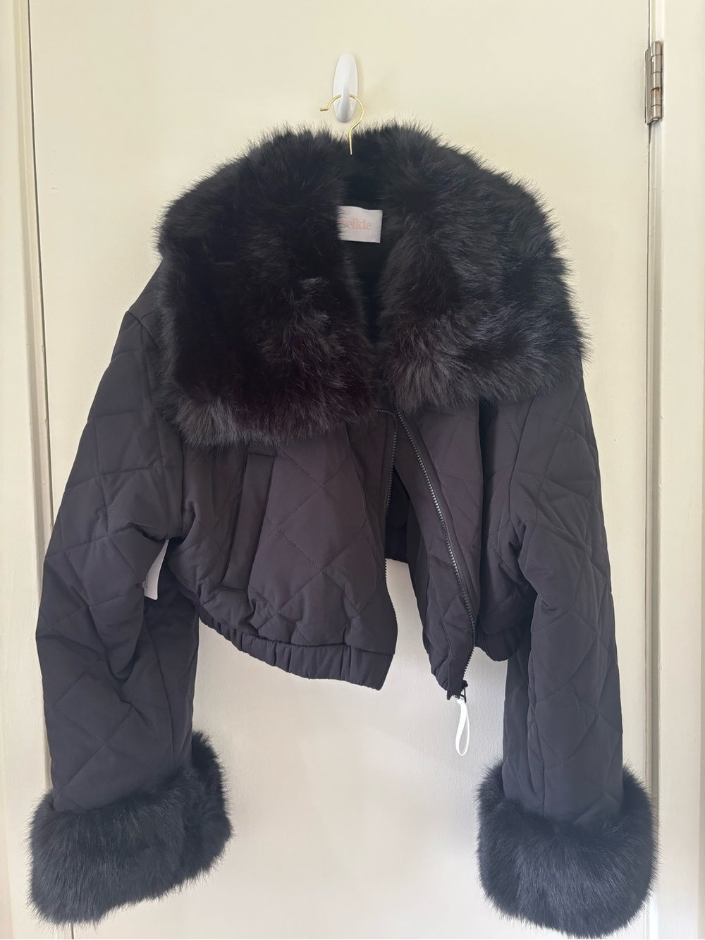 Selkie Black Quilted Puffer with Faux Fur Collar and Cuffs